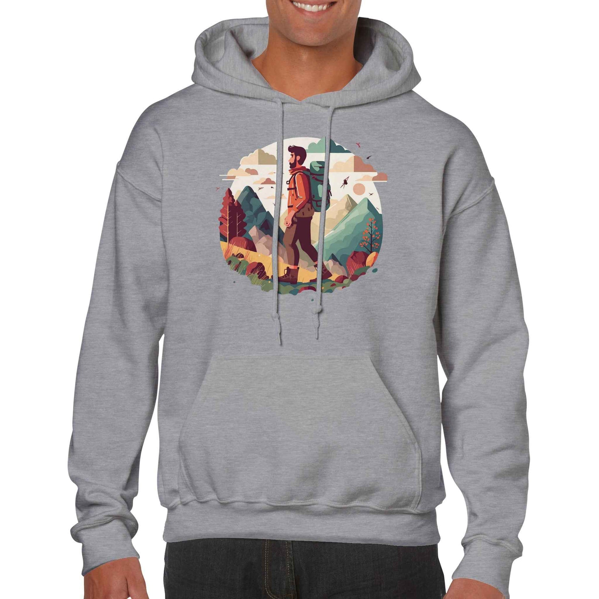 Classic Unisex Pullover Hoodie "Hiking Cartoon"