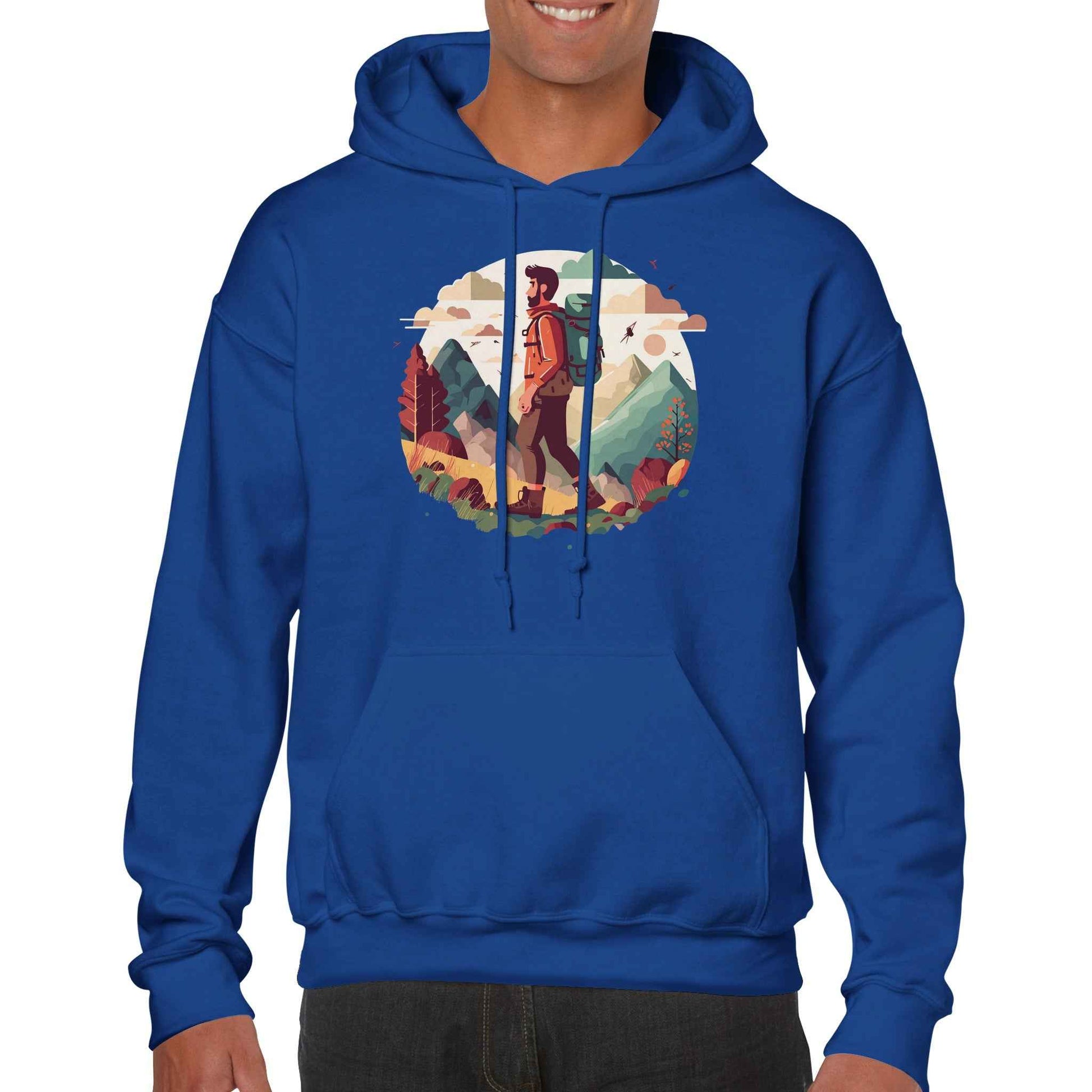 Classic Unisex Pullover Hoodie "Hiking Cartoon"