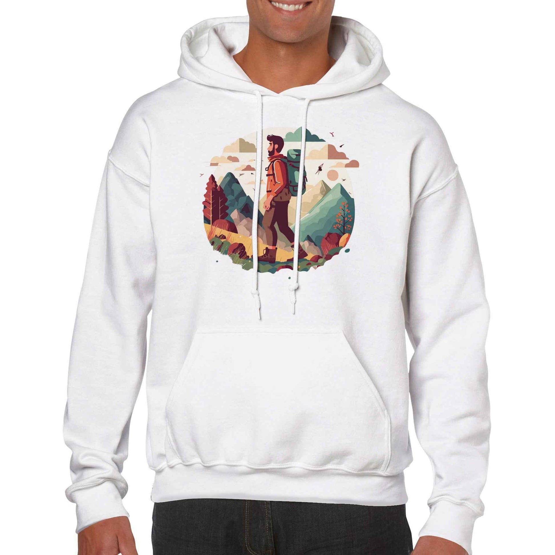 Classic Unisex Pullover Hoodie "Hiking Cartoon"