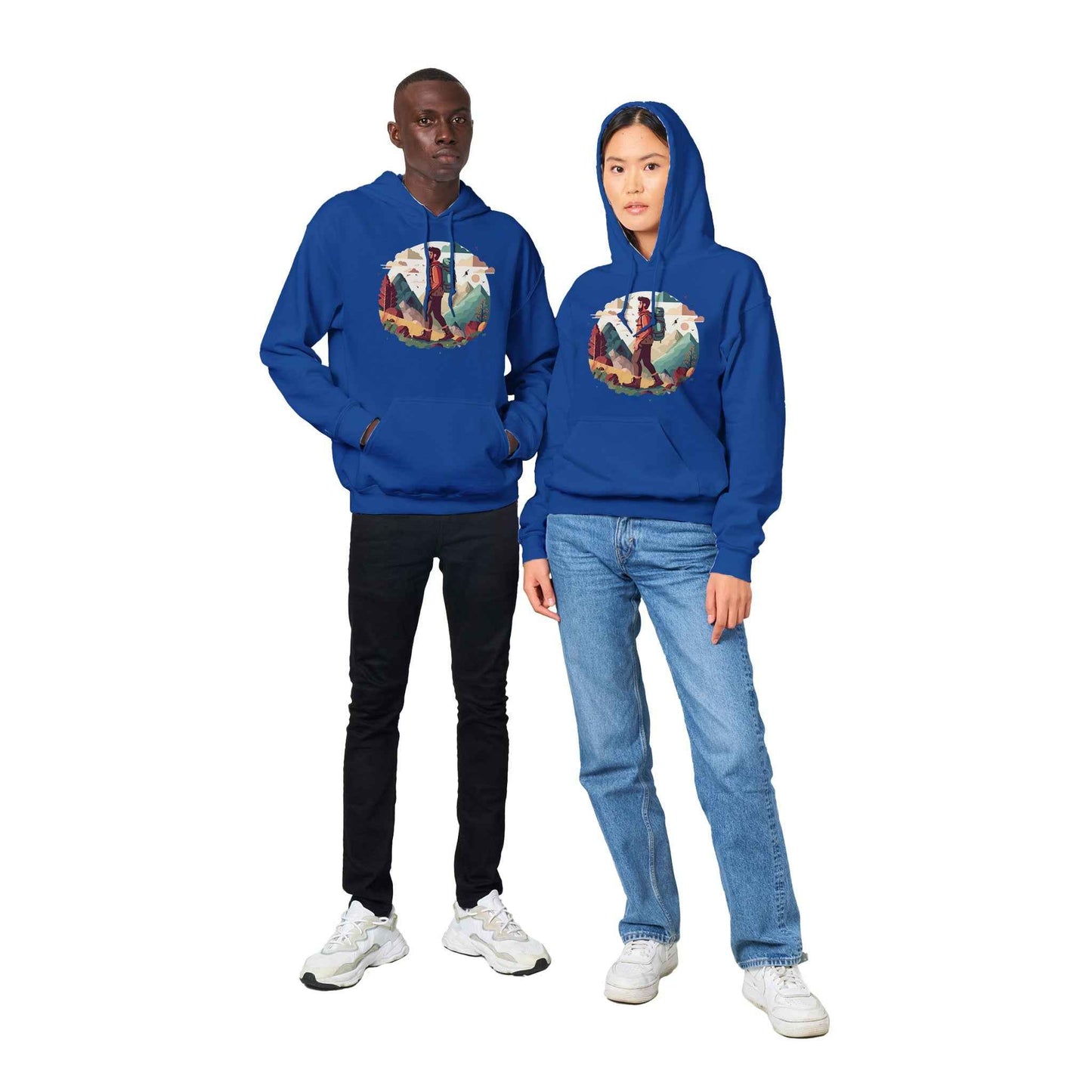 Classic Unisex Pullover Hoodie "Hiking Cartoon"