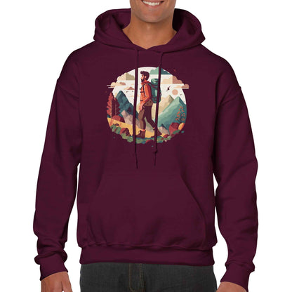 Classic Unisex Pullover Hoodie "Hiking Cartoon"