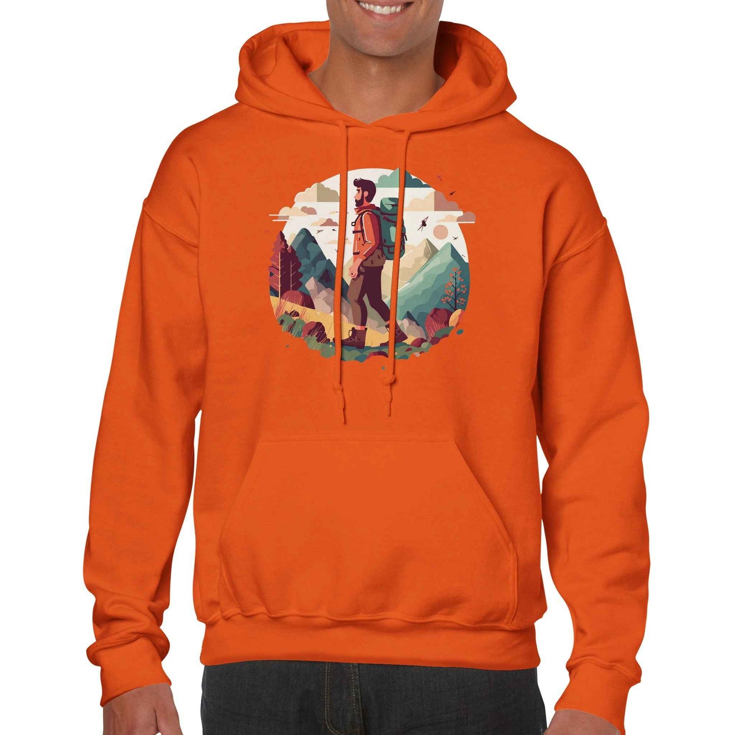 Classic Unisex Pullover Hoodie "Hiking Cartoon"